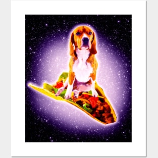 Outer Space Galaxy Dog Riding Taco Posters and Art
